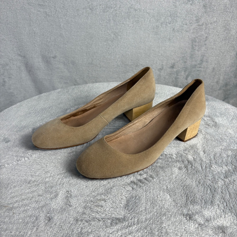 Madewell Pumps Ella Suede Wood Block Heel Size 8 Tan Suede Wood Heel Round Toe